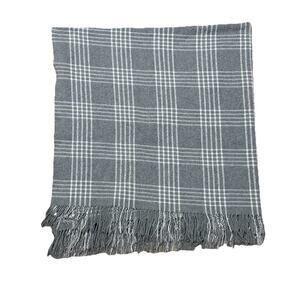 Nido Notte Luxury Italian Throw Blanket Gray White Plaid Fringe Blanket Quilt